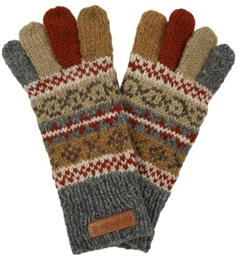 Pachamama kvinnor ullhandskar handstickade Fairisle flerfärgade en storlek handgjorda extra varm rättvis handel, Grå, en storlek