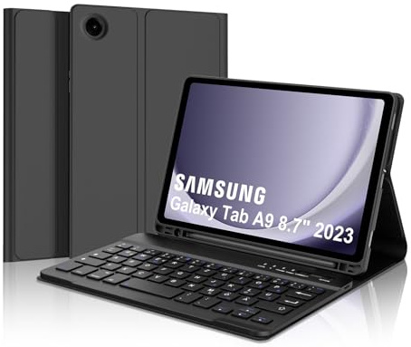 IVEOPPE Fodral med tangentbord för Samsung Galaxy Tab A9 8,7 tum, magnetiskt avtagbart QWERTZ tangentbord Galaxy Tab A9 2023, svart