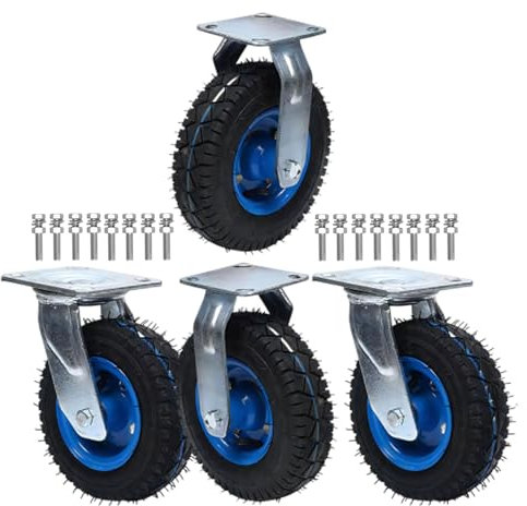 Ruedas Giratorias De Transporte, 4 Pcs Inflable De Goma Ruedas 6/8/10 Pulgadas Con Rodamientos De Bolas Absorción De Impactos Silencioso Ruedas Fijo, Para Muebles Aparato Carro Y Equipo