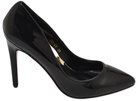 Decollete' Scarpe Donna Eleganti a Punta Nero Lucido Vernice Tacco a Spillo 10 Cerimonia Evento (39 EU)