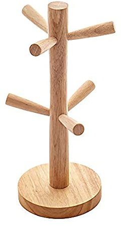 Qinsky Porte Tasse,Porte-tasse en Bois Arbre à Tasses Rack Support Porte-gobelets Support de Tasse suspendu 6 Crochets Mug Rack Arbre pour Cuisine Table de Organisateur Tasse de Café