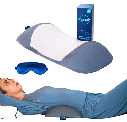 EWENIC Almohada Apoyo Lumbar para Dormir Cojín Lumbar Ergonomico Espuma Vicoelastica Alivia Dolor de Espalda Baja Ciática Cadera Cojín Soporte Lumbar Embarazo