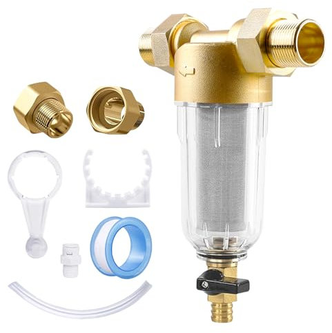 Filtro de agua reutilizable, filtro de retrolavado de 1 pulgada, filtro fino lavable con adaptador de 3/4 pulgadas, prefiltro de agua sedimentario, filtro de agua sedimentaria spin-down para agua de