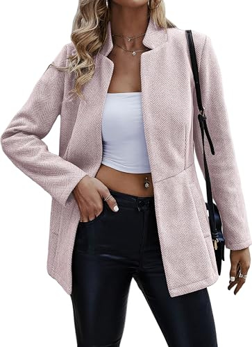 Jhsnjnr Dam öppen fram elegant kavaj långärmad ståkrage varm lång kavaj rock business tweed kostym jacka, ROSA, XL