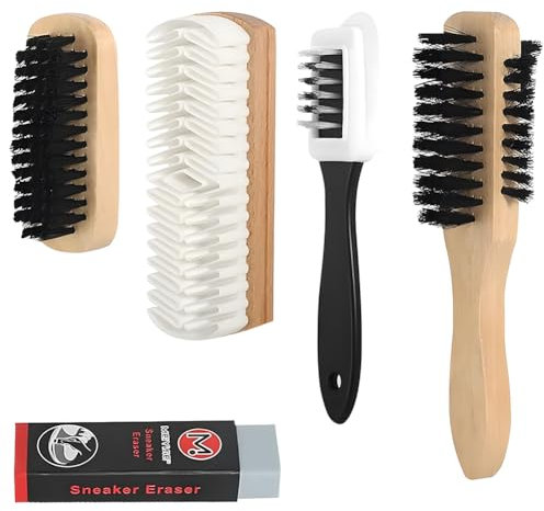 Wildlederbürste für Schuhe 5er Set Wildledwer Raulederbürste Schuhbürste mit Radiergummi Messingborsten, Wildlederbürste Wildleder Pflege Bürste Kreppbürste für Nubuk, Wildleder, Velour