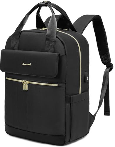LOVEVOOK Rucksack Damen Groß, 17 Zoll Laptop Schulrucksack Teenager Mädchen mit Laptopfach, Reiserucksack Daypack Wasserdicht, Schultasche Backpack Women Elegant für Schule Uni Reise Arbeit, Schwarz