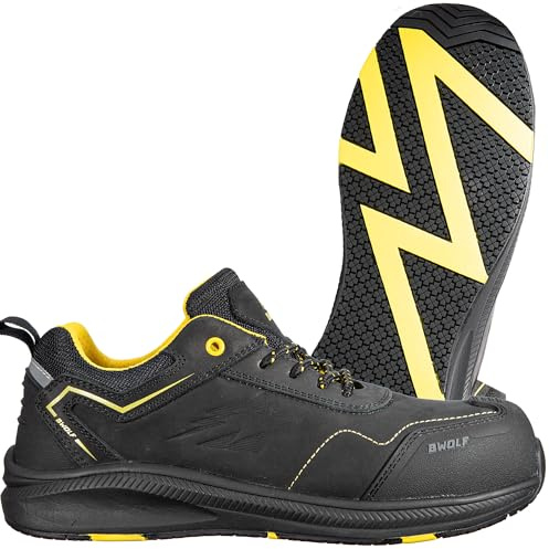 BWOLF Phoenix S3S Zapatos de Trabajo Hombre S3 Nabuk Impermeable Antideslizante 4x4 Grip Tech, Suela Ergo, Negro , 43 EU