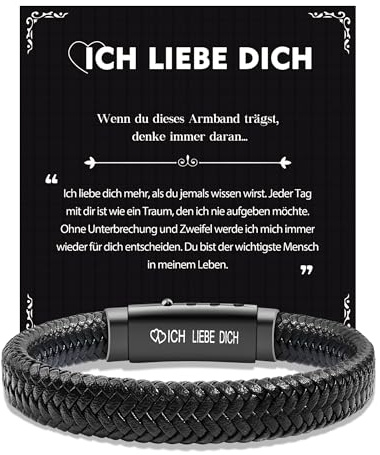 CheersLife Ich Liebe Dich Geschenke für Männer - Armband Valentinstag Jahrestag Geschenk für Ihn, Weihnachten Hochzeitstag Geburtstag Liebes Geschenk für Ihn Freund Mann Männer Lederarmband Partner