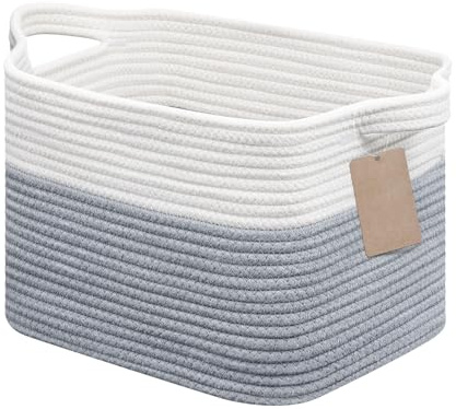 JOJOSEE Aufbewahrungskorb Geflochten 33x25x22,5cm Weiß & Grau