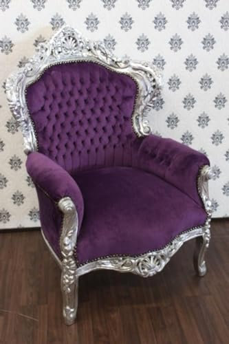 Casa Padrino Barock Sessel King Lila/Silber - Möbel Antik Stil