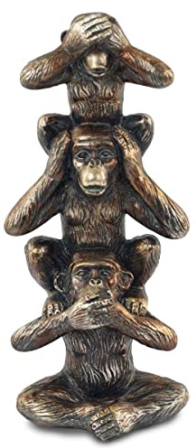 Figura Decorativa de 3 Monos Sabios, Resina, 20 cm