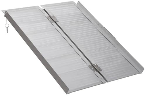 HOMCOM Rampe de Fauteuil Roulant Rampe de Chargement Rampe d'accès antidérapant Pliable en Aluminium avec Bordures Charge Max. 270 Kg 91 x 74 cm