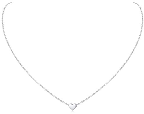 ChicSilver 925 Sterling Silber Kette für Damen Mädchen, Kleiner Herz Anhänger mit Rolokette, Minimalisitischer Schmuck für Hochzeit Valentinstag Muttertag