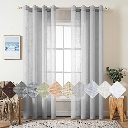 MIULEE 2er Set Voile Vorhang Sheer Leinenvorhang mit Ösen Transparente Leinen Optik Gardine Ösenschal Wohnzimmer Fensterschal Lichtdurchlässig Dekoschal Schlafzimmer 140x215cm (B x H) Hellgrau
