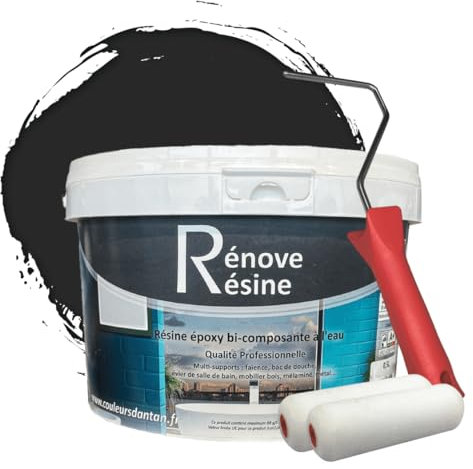 COULEURS D ANTAN Peinture Résine multisupport Intérieur pour Faïence, Carrelage, Douche, Baignoire 5m² - RAL 9004 Noir de sécurité + Kit d'application OFFERT