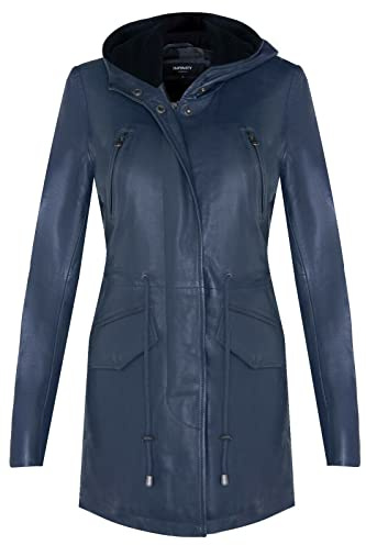 Infinity Leather Abrigo Gabardina Marrón Claro para Damas de Cuero Acolchado con Capucha Desmontable 2XL