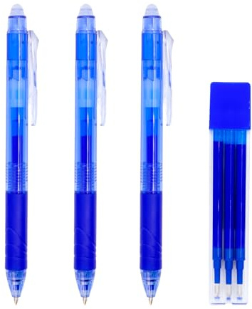RAYLU PAPER® - 3 Stück einziehbare Kugelschreiber mit Hybrid-Gel-Tinte, blau und 0,7 mm Strich (3 Kugelschreiber + 3 Ersatzteile)