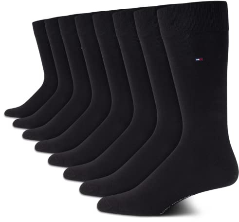 Tommy Hilfiger Mens Dress Socks - 8 Pack Stylish Crew Socks for Men, Breathable, Moisture-Wicking & Stretchable - Ideal for Work, Travel, Casual & Everyday Wear, Black Solid, Size 7-12