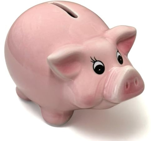 MIJOMA Keramik-Sparschwein in Rosa, Spardose im süßen Design, mit Gummi-Stöpsel, Kindersparbüchse (S (13,5 x 8,5 cm))