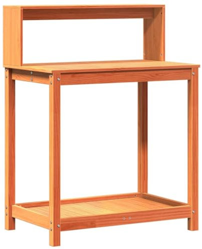 vidaXL Potting Bench - Solid Wood Pine Potting Table with Shelves, Ventilated Slat Design for Garden, Courtyard, Brown, 82.5x50x109.5 cm