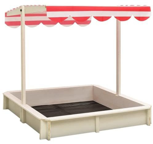 Rantry Sabbiera con Tetto Regolabile Legno Abete Bianco e Rosso UV50, Sabbiera per Bambini da Esterno, Sabbia per Sabbiera Bambini