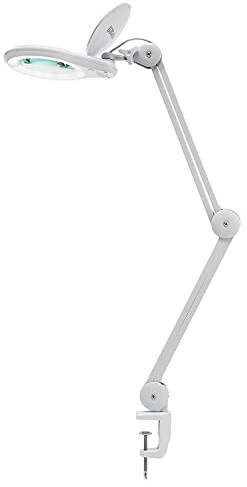 Neatfi Lámpara de aumento superLED de 1200 lúmenes con abrazadera, lupa de escritorio 8X con luz, regulable, lupa de lente de 13 cm de diámetro para manualidades, lectura y lámpara de pasatiempos