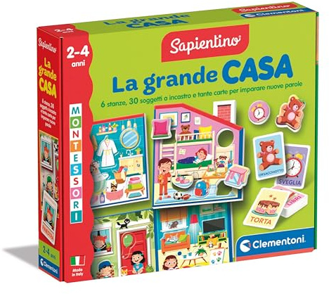Clementoni - Sapientino Montessori La Grande Casa, Gioco Educativo Bambini 2-4 Anni, Stimola Linguaggio, Manualità e Coordinazione, per Scoprire Forme e Colori, Made in Italy, Lingua Italiana, 16853