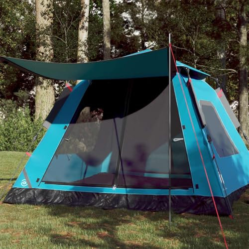 Tino Tech Tente de camping dôme pour 5 personnes - Tente d'extérieur - Coupe-vent - Grande tente à lancer - Tente de festival - Tente de trekking pour famille - 235 x 235 x 155 cm - Polyester - Bleu