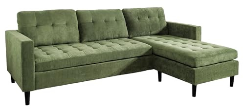 Riess Ambiente Retro Ecksofa Stockholm - 220cm - grün Cordstoff - Federkern 3-Sitzer Couch