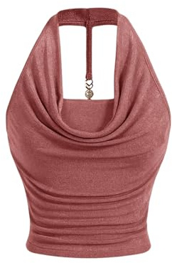 GORGLITTER Women's Ruched Halter Neck Top Going Out Tops Dusty Pink