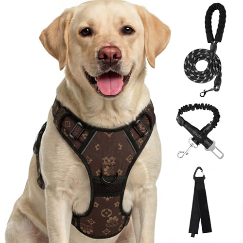 FurryFECTION Hundsele, ingen dragning, reflekterande Oxford-tyg, vadderat handtag, 4 justerbara remmar, 2 linneklämmor, ingen kvävning, husdjursvästsele för små, medelstora och stora