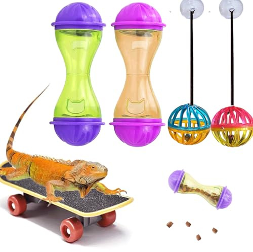 5 pcs Breaded Dragon Toys Set Balls Bell Reptile Feeder Toy Lizard Feed Balls Enrichment Toy Habitat Terrarium Tank Accessories Interactive Toy for Bearded Dragon Gecko Small Animals