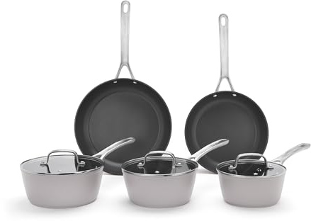 Laura Ashley 5 Pcs Pots and Pans Sets Non Stick - 16/18/20cm Saucepan Sets Non Stick with Lids & 24/28cm Frying Pans - Forged Aluminum, PFOA-Free, Easy to Clean and Multi Hob Compatible Cooking Pots