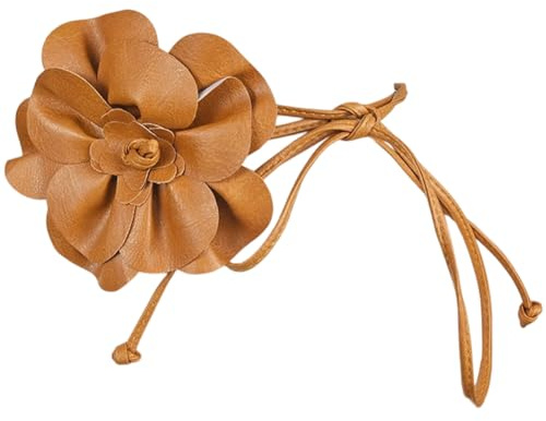 CALFOVERA Cintura Sottile In Pelle PU con Decorazione Floreale Da 0.3 pollice Marrone Stile Boho con Fiori Sottile Ed Elegante In Corda di Pelle con Nappa per Donna Camicie Da Abito Matrimonio
