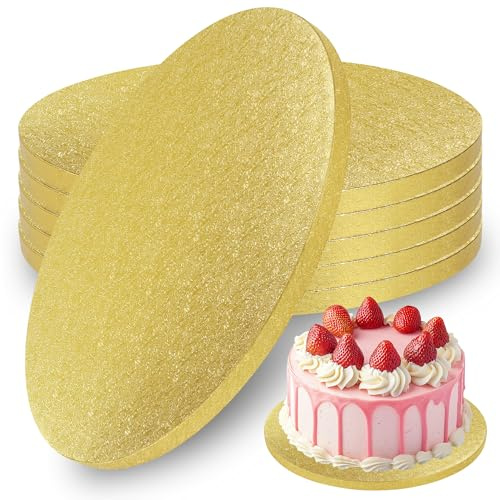 BUCOMTU Lot de 5 Support Gateau Rond,12 mm Cake Board, 30 cm Plateau Gâteau Rond, réutilisables, idéales pour la maison, les pâtisseries, les mariages et les fêtes (doré)