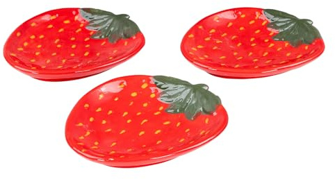 levandeo Juego de 3 platos de fresa, cerámica, 16 cm, cuenco para fresas de verano, fruta, decoración de mesa, cuenco para servir, frutero