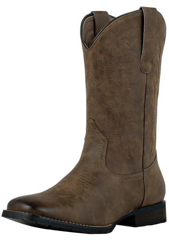 J‘s.o.l.e Western Men’s Cowboy Boots Casual Dress Boots Square Toe Pull On Brown