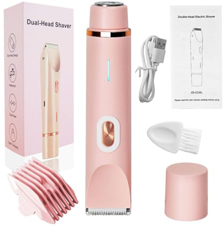 Rasoio Da Donna Klyne, Tagliacapelli Elettrico 2 in 1 Klyne Adatto a Pelli Sensibili, Tagliacapelli Da Bikini Da Donna, Ricarica USB, Impermeabile Ipx7, For Bikini, Gambe, Ascelle E Naso(Pink)
