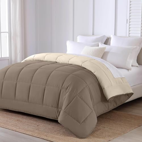 HOMEYA - Edredón de Fibra 300gr/m2 - Edredón Cama 135, Edredón Bicolor Reversible 240x220cm, Relleno Nordico 100% Poliester, marrón Oscuro/Beige Claro