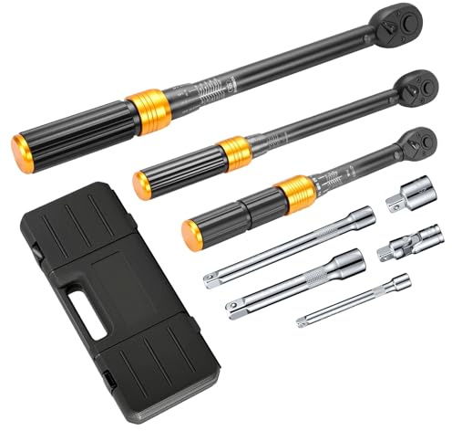 Wvoillty Jeu de 8 Clés Dynamométriques (1/4, 3/8, 1/2), 72 Dents, Précision ± 3% Avec 3 Rallonges et 2 Adaptateurs - Outil Professionnel pour Vélo, Moto, Voiture