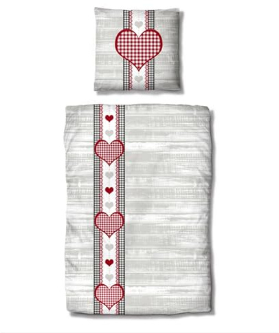 Traumschlaf Feinflanell Bettwäsche Alpenherz – Kuschelige Winterbettwäsche mit Herz- & Vichy-Karo Design – Weiche Flanell Bettgarnitur aus 100% Baumwolle – 135x200 cm + 80x80 cm