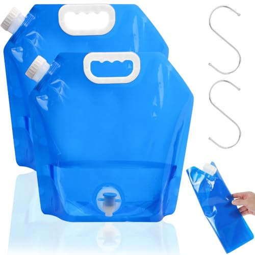 NUTKIT 2/4Pc 5/10L Bolsa de Agua Plegable,Bidón de Agua Plegable con Grifo | Agua Potable Plegable Portátil, con Gancho en Forma de S, Reutilizable para Camping,Viajes,Almacenamiento,Picnics,etc