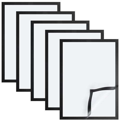 XRVRILE 5PCS Cornice Magnetica Adesiva Cornice Nera A4 da Parete 21x30 Cm con Chiusura Magnetica Potente, Cornici A4 per Documenti Certificati Poster Avvisi