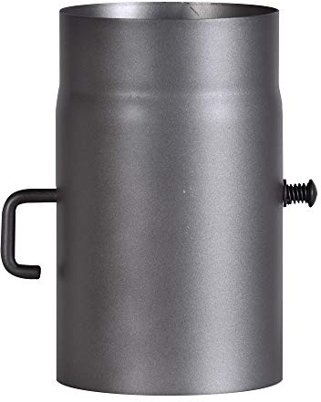 FIREFIX RD150/2D Ugnsrör av 2 mm tjockt stål (rökrör) i 150 mm diameter, för eldstäder och eldstäder, senotherm, mörkgrå, 250 mm lång med reglerlucka
