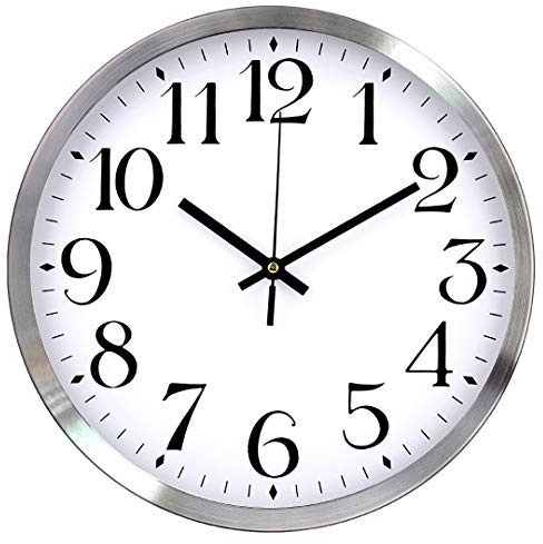 Coslife Wall Clock 12 inch Large Number Silent Quartz Decorative Clocks, Battery Operated, Decorative Home Office School Kitchen(silver White)