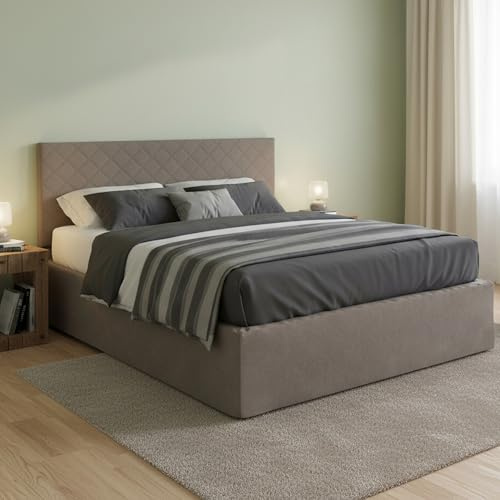 Talamo Italia - Letto piazza e mezza Camilla, Letto contenitore con rivestimento in tessuto, 100% Made in Italy, Apertura laterale, adatto per materasso Cm 120x190, Bianco