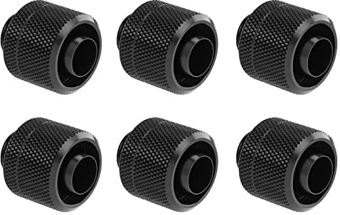 greenDracaena dracaena.io 6 Pack G1/4 Thread to 3/8 ID, 1/2 OD Compression Fitting for Soft Tubing, Soft Tube Connectors for Computer Water Cooling System, Black