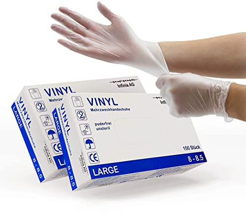 Infinia AG Vinyl-Handschuhe (ANGEBOT, nur kurze Zeit) Mehrzweckhandschuhe 1000 Stück Größe L