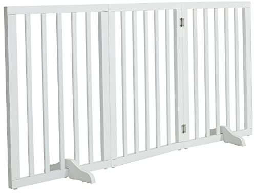 The Fellie Freistehendes Schutzgitter mit Füßen，Absperrgitter Hund, Kindergitter Klappbar, Holz Hundegitter Treppe, Treppenschutzgitter ohne Bohren, Absperrgitter für Häuser, Türöffnungen,H60cm,Weiß