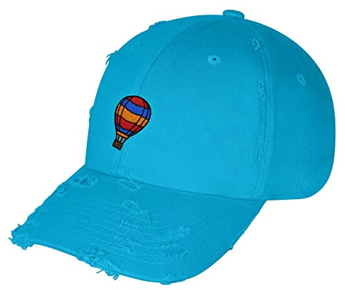 JPAK Hot Air Balloon Vintage Dad Hat Frayed Embroidered Cap Cute Aqua